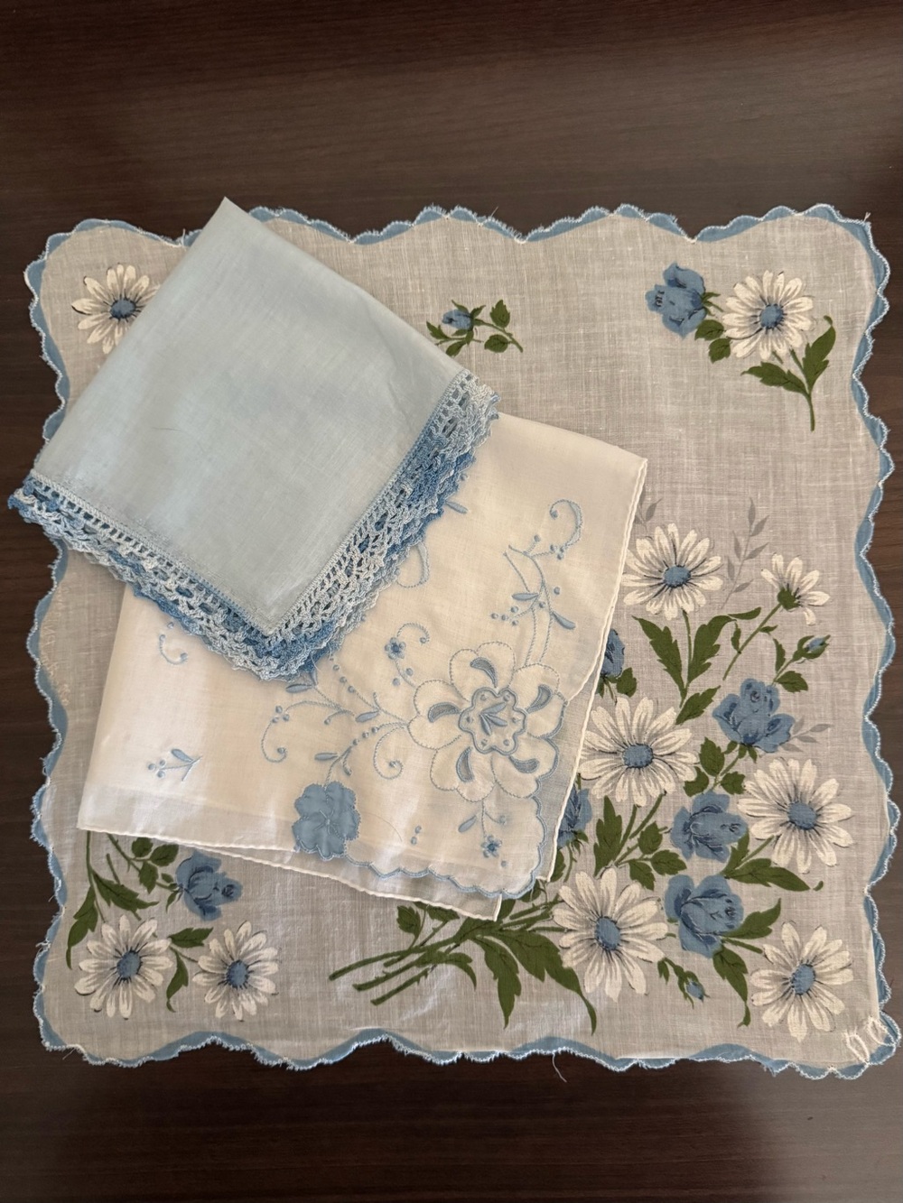 Vintage Set of 3 Blue Handkerchiefs - Gorgeous Set! - Picture 1 of 7